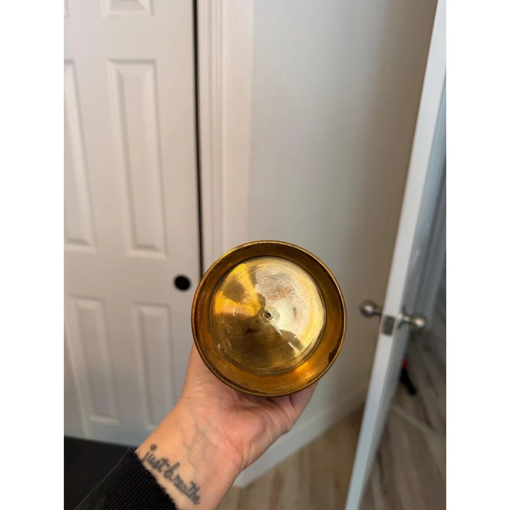Vintage Brass Vase | Aged Brass Urn Vessel | Mid Century Brass Decor | Patina Fl